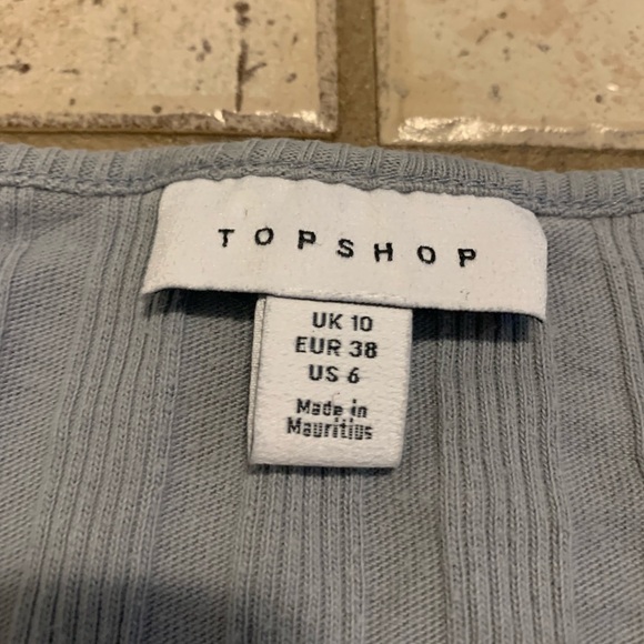 Topshop Light Blue/grey Ribbed Henley Crop Top - US 6 - Picture 2 of 5